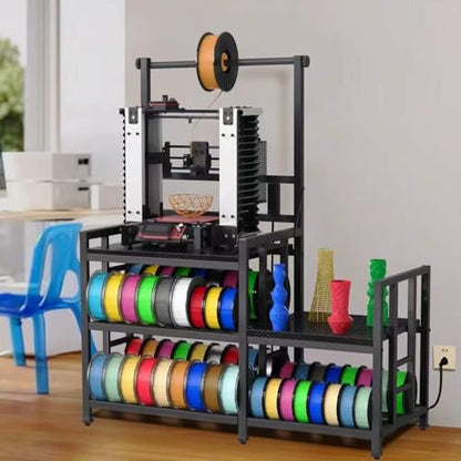 3D Printer Table with Filament Storage Printer Stand with Power Outlet,Heavy Duty 3D Printer Storage rack for ABS, PLA, TPU Filament Spools, Home Offices and Studios Carbon Fiber Black - color: Carbon Fiber Black