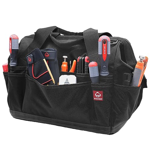 WOLVERINE Tool Bag |Tote | Utility Roll | Durable Nailhead Nylon, Adjustable Straps, and Versatile Pockets - color: Black, style: 16 Inch 34 Pocket Bag