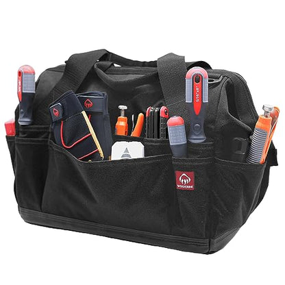 WOLVERINE Tool Bag |Tote | Utility Roll | Durable Nailhead Nylon, Adjustable Straps, and Versatile Pockets - color: Black, style: 16 Inch 34 Pocket Bag