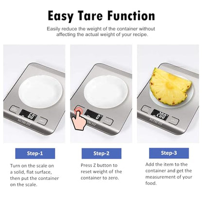 NUTRI FIT Food Scale Kitchen Scales Digital Weight Grams Oz for Weight Loss - color: Silvery Grey