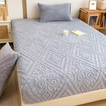 European Damask Embossed Plush Fitted Sheet,King,Light Gray,80x78inch - color: Light Gray, size: King(80"x78")
