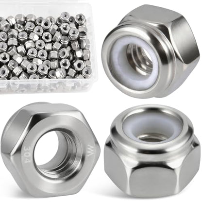 1/4"-20 Lock Nuts, 180Pcs Stainless Steel Hex Nylon Insert Locking nut - size: locknut-1/4" 180PCS