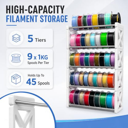 5-Tier 3D Printer Filament Storage Rack, Holds 45 1KG Spools - size: 5 Tier