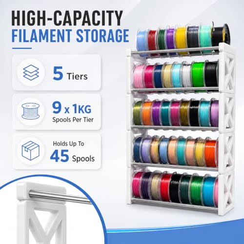 5-Tier 3D Printer Filament Storage Rack, Holds 45 1KG Spools - size: 5 Tier