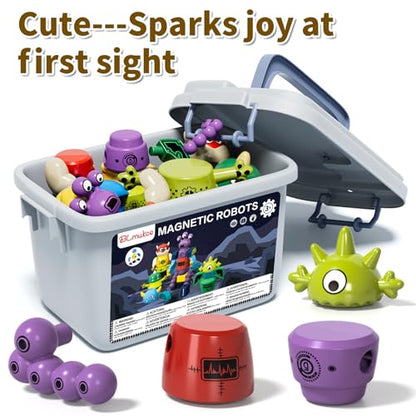 Magnetic Robot Toy for Kids 3-5, 35 PCS STEM Educational Playset with Storage Box, DIY Stacking Monster Robots, Kids Creative Alien Toys Gift for Boys Girls (Christmas Birthday) - color: Monster