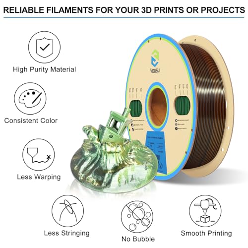 YOUSU Silk PLA 3D Printer Filament, Tri-Color Coextrusion PLA Filament 1.75mm,Shiny Silk Coextruded PLA,Silk Gold-Green-Black Three-Color Filament,1kg/2.2lbs - color: 1-gold/Green/Black