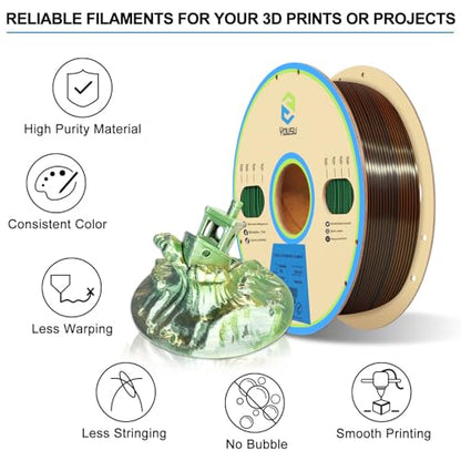 YOUSU Silk PLA 3D Printer Filament, Tri-Color Coextrusion PLA Filament 1.75mm,Shiny Silk Coextruded PLA,Silk Gold-Green-Black Three-Color Filament,1kg/2.2lbs - color: 1-gold/Green/Black