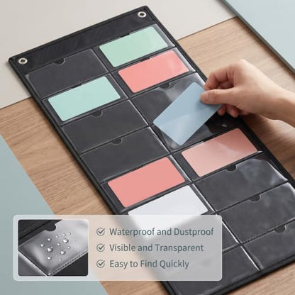 1 Pack 3" x 5" Index Card Holder Sleeve 16 Slots for Office, Black - color: Black