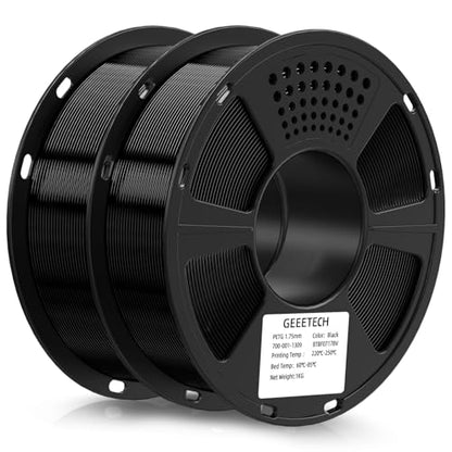 Geeetech PETG Filament 1.75mm, 2kg (4.4lbs) / 2 Pack Upgraded High-Toughness 3D Printer Filament - ±0.02mm Accuracy, Neatly Wound Durable, Non-Clogging & Non-Stringing, Fits Most FDM Printers (Black) - color: 2kg Petg Black