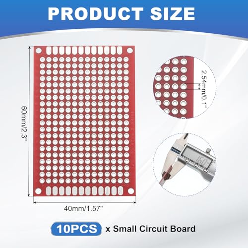 MECCANIXITY 10Pcs Solderable Breadboard, 2.36"x1.57" Double Sided Circuit Board Red Tinned PCB Board Small Prototype Board for DIY Electronics Projects Apply to Soldering Projects - color: Red Tinned, size: 2.36"x1.57"