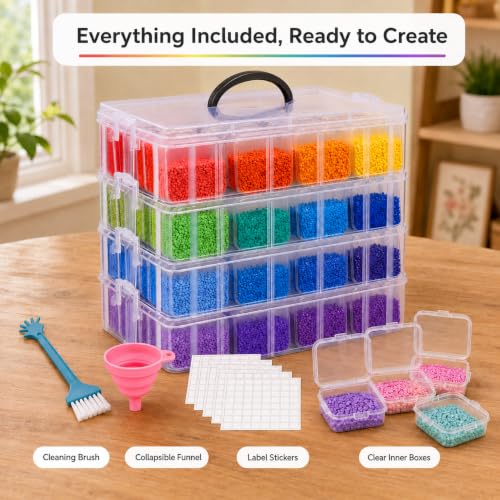 4-Tier Stackable Bead Organizer, 112 Grids Craft Storage Box - color: 4-Tire Bead Organizer