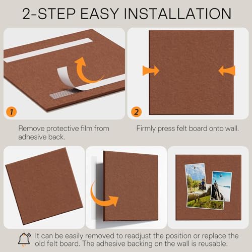 MaxGear Felt Bulletin Board 36" x 24", Chocolate Brown Felt Wall Tiles - color: Chocolate Brown, size: 36" x 24"