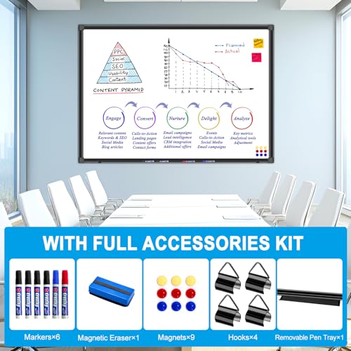 H-Qprobd 48"x30" Magnetic White Board Dry Erase Wall Mount Whiteboard - Office Home Classrooms White Board Hanging Writing Board with Black Aluminum Frame - size: 48"W x 30"H