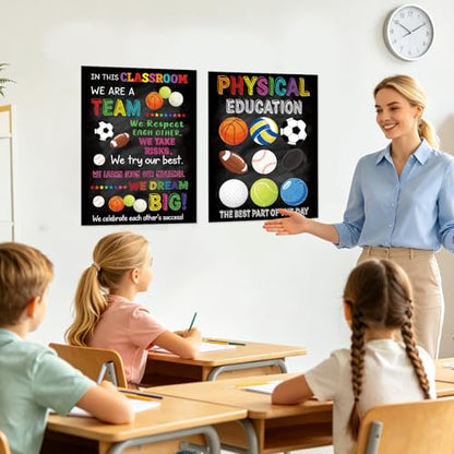COCHIE Physical Education Sports Posters Set for Classroom Decorations, Back to School Gym Class Rules Poster Wall Decor for Primary Elementary Middle High School Teacher Must Haves - 14 4/5"x11" - style: Ball Sports