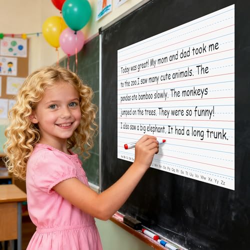 Magnetic Handwriting Paper for Whiteboard – 17" x 23" Large Primary Lined Dry Erase Sheet, Reusable Giant Writing Notebook Poster for Classroom, Teacher Resource for Kids Learning & Early Writing