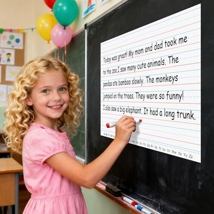 Magnetic Handwriting Paper for Whiteboard – 17" x 23" Large Primary Lined Dry Erase Sheet, Reusable Giant Writing Notebook Poster for Classroom, Teacher Resource for Kids Learning & Early Writing