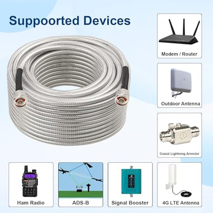MOOKEERF RG8X N Male to N Male Cable 100FT,Ultra Low Loss N Cable 50 ohm RG8X Stranded Core for WiFi Router,Amplifier,Antenna,Signal Booster Use - size: 100FT
