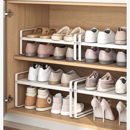 2-Pack Expandable Shoe Rack, Closet Organizer, 10" High, 15"-24" - color: White 2-pack, size: H: 10"