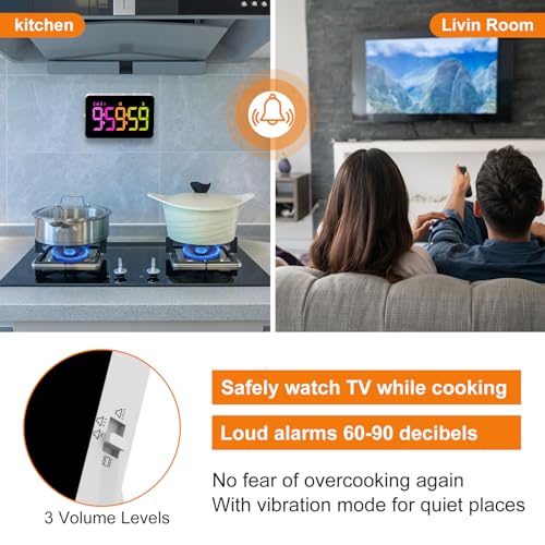PERSUPER Kitchen Digital Timer, Count Down Up, Rechargeable, Vibration Mode - color: .Rgb