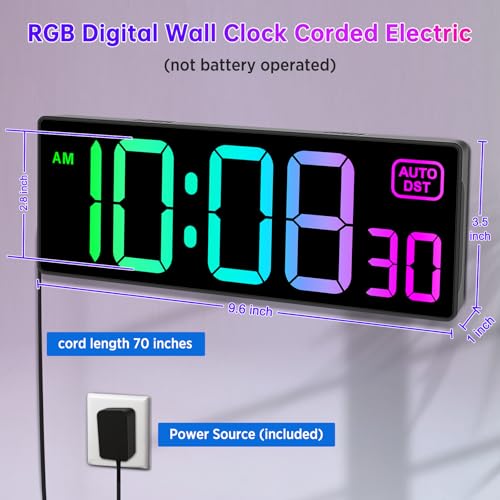Soobest Large LED Digital Wall Clock 8 RGB Color Changing Display - color: 10.2" Multicolor
