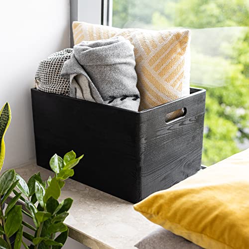 Creative Deco XXL Black Wooden Crate Nesting Crate Handles - color: Black, size: XXL
