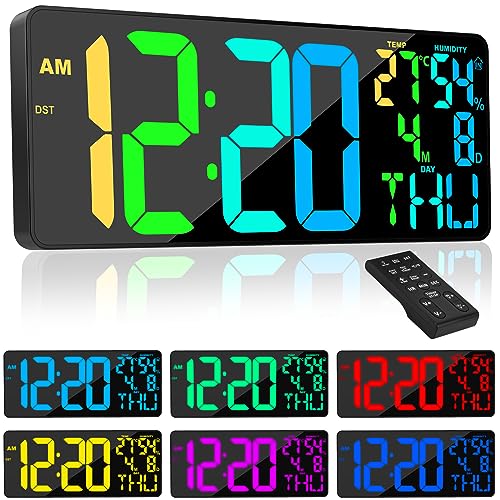 18" Large RGB Digital Wall Clock 11 Color, Remote Auto Dimming Alarm - color: 11 Color Change