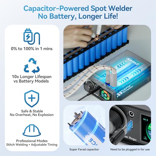 UKF10 Professional Super Capacitor Farad Spot Welder for Battery Pack Making, Repair, Powerful for 0.2mm Pure Nickel & 0.35mm Ni-Plated Steel, 3 Modes w/Smart Pen (UKF10)