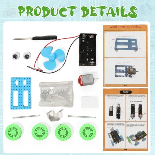 Soulchen 16 Sets STEM Craft Kits for Kids Science Experiment, Wind-Powered Vehicle DIY Building Kits Bulk, Stem Robot Building Toys for Kids Electronic Robotics DIY Projects for Group Activities