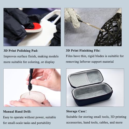 62PCS 3D Printer Tool Kit with Deburring Tool, Needle Files and Hand Drill - color: Black box 62pcs