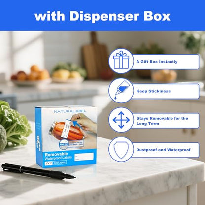 NATURALABEL 300 Removable Freezer Labels with Dispenser, 1" x 3" (Blue) - color: Preprinted-blue