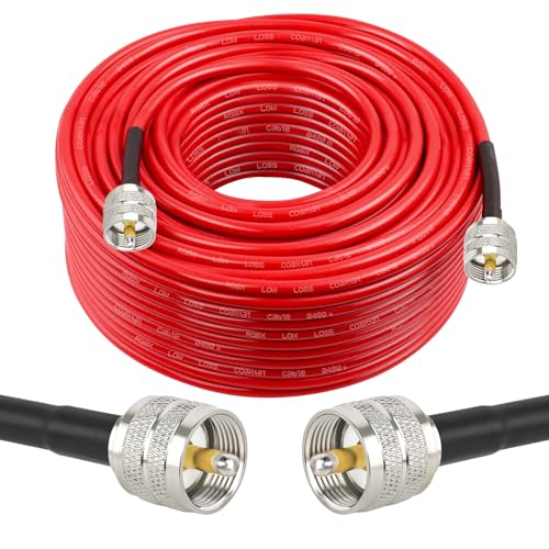 MOOKEERF RG8X Coaxial Cable 150ft,CB Coax Cable,UHF PL259 Male to Male Low Loss CB Antenna Cable 50 Ohm for HAM Radio,Antenna Analyzer,Dummy Load,SWR Meter,Red - size: 150FT
