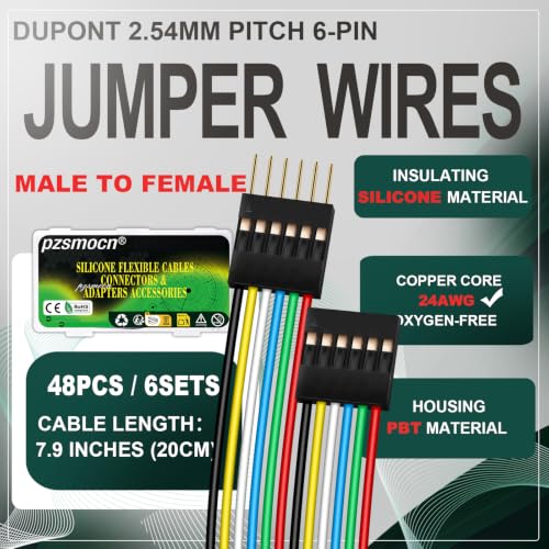 6Sets/48Pcs 24AWG 20cm Dupont 2.54mm 6Pin Black M-F Header Cable