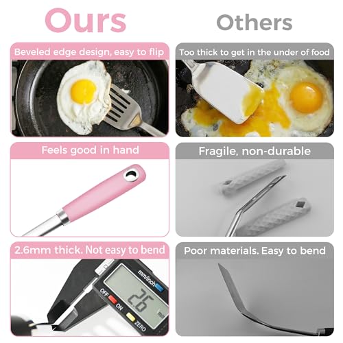 18/0 Stainless Steel Cooking Utensils Set, Heavy Duty Pink Handle for Kitchen Daily Use Party Wedding Housewarming, Dishwasher Safe, 9 Pieces - color: Pink, size: 9PCS-Cooking Utensils Set