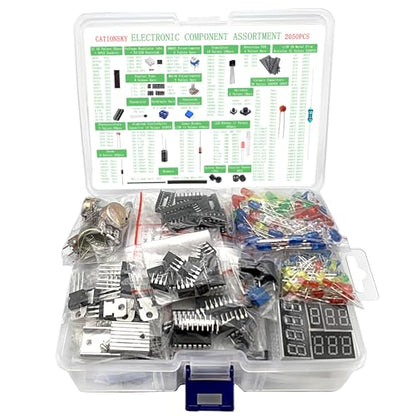 Electronic Component Kit Total 2050 Pcs, LED Diodes, Resistors, Electrolytic Capacitor Package, Common Diodes, Ceramic Capacitors, Digital Tube,Common Transistor,Integrated Circuit Assortment Box