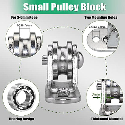 FONUNO Small Pulley Block Silent Wall Mount Pulley, 2 Pack