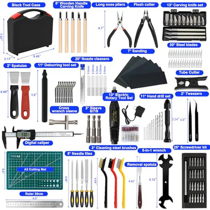 158 PCS 3D Printing Tool Kit, 3D Printing Accessories with Nozzle Cleaning Kit, Deburring Tool, Digital Caliper, Mini Rotary Tool, Smoothing Tools, 3D Printer Tools for Removing Finishing 3D Print - color: 158PCS