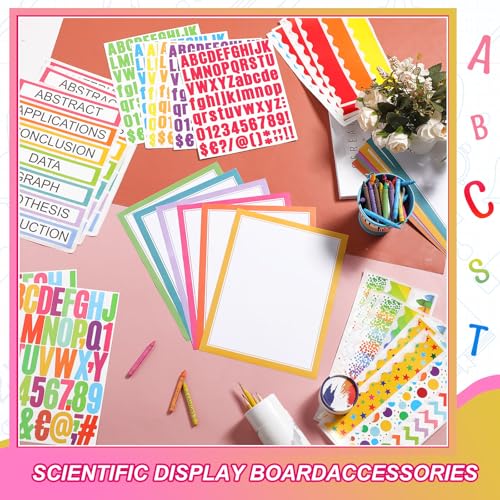 Sinload 92 Pcs Science Fair Board Supplies 60 Trim Scalloped Poster Boards 18 Presentation Subtitles 6 Project Titles 8 Letter Sticker for Classroom Display Boards(Colorful,Wave) - color: Colorful, style: Wave