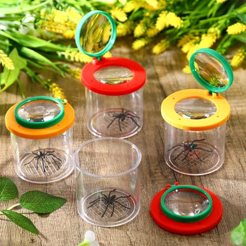 Silipull 24 Pcs Bug Jar Viewer Magnifying Insect Box Magnifier Bug Container Bulk Insect Container Cage(Yellow, Red) - color: Yellow, Red