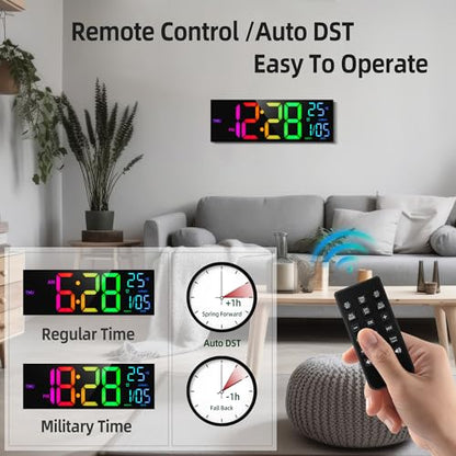 HAITANG 16.2" White Digital Wall Clock, 8 Colors, Remote & Night Light - color: White