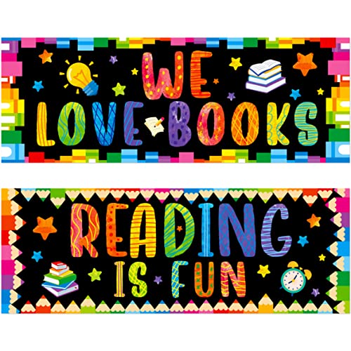 Classroom Banner Poster, 2 PCS Inspirational Bulletin Board Decoration Colorful Wall Decor for School & Classroom Kindergarten Preschool Primary Middle High School-We Love Read (Poster Tube Package) - style: We love read