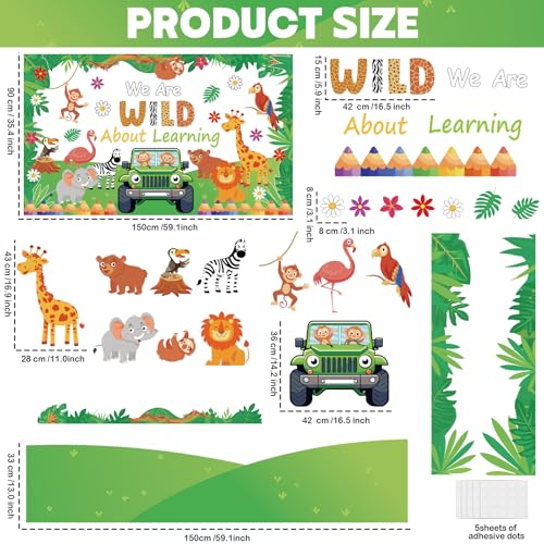 We are Wild About Learning Bulletin Board Set Jungle Animals Truck Classroom Decoration Safari Animal Forest Adventure Paper Cutouts for Teacher Back to School Chalkboard Wall Preschool Supplies - style: Safari Animal