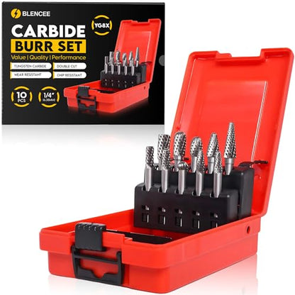 10Pcs Tungsten Carbide Burr Set 6.35mm - 1/4" Shank Double Cut Die Grinder Bits Cutting Burrs - Metal, Steel - Rotary Tools Rasp Accessories - Deburring, Engraving, Grinding, Carving, Porting - size: 10pcs - 6.35mm