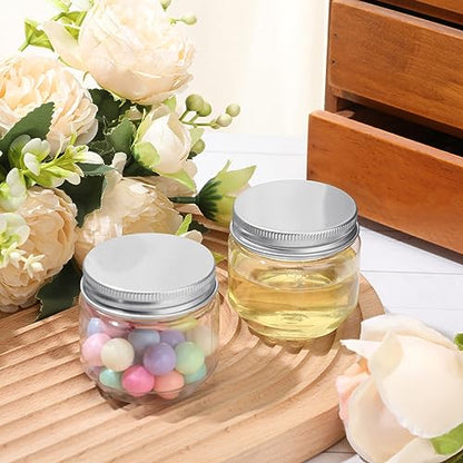 Tanlade 60 Pcs 3 oz Clear Plastic Mini Mason Jars with Lids, Silver - color: Silver