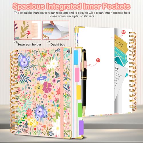 5 Subject Notebook with Removable Dividers& Tabs-B5 300 Pages - color: Beige Bloom, size: 8''x 10''