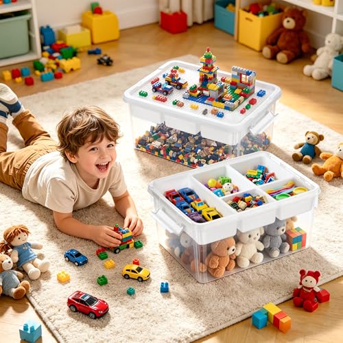 Citylife 17QT 2-Pack Toy Organizer Craft Storage Buildable Lid Movable Tray - size: 2 Packs-17 QT