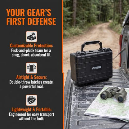 MEIJIA Portable All Weather IP67 Waterproof Protective Case,Hard Camera Case,Dry Case with Customized Foam,Fit Use of Drones,Camera,Equipments,Elegant Black (9.17inch x 7.56inch x4.33inch) - size: 9.17" x 7.56" x 4.33"