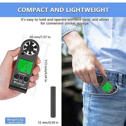 HOLDPEAK Pocket Anemometer Handheld Digital Wind Speed Meter Gauge Air Flow Velocity Temperature Measuring Device for Outdoor Sailing Surfing Drone Flying Golf Shooting HVAC 816B - color: HP-816B-1PC