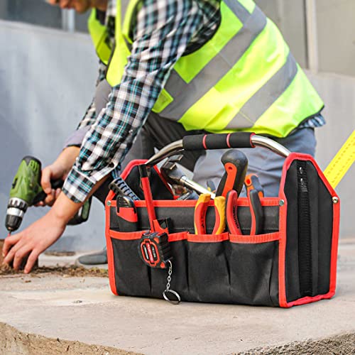 HAUTMEC 13 Inch Tool Bag, Foldable Open Top Tool Bag with Stiff Frame, Heavy-Duty Tool Tote with Padded Handle, Water-Resistant Base, Portable Tool Organizer for DIY & Jobsite Use – TB0001 - size: 13-Inch, style: Foldable