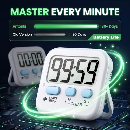 Antonki 2 Pack Digital Timer for Kids Classroom Kitchen Timers for Cooking - color: Classic White ( 2 Pcs )