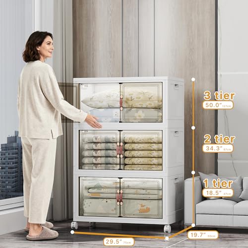 UAMFURI Stackable Storage Bins, 1050QT Collapsible Drawers with 2 Lids - color: White-175QT, size: 6Pack with 2 top lids